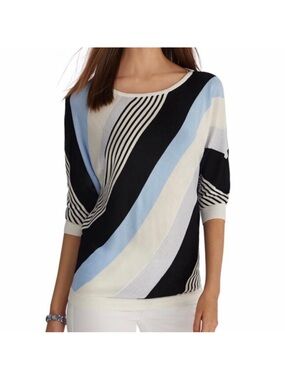 White House Black Market Black, White & Navy Striped Knit Top